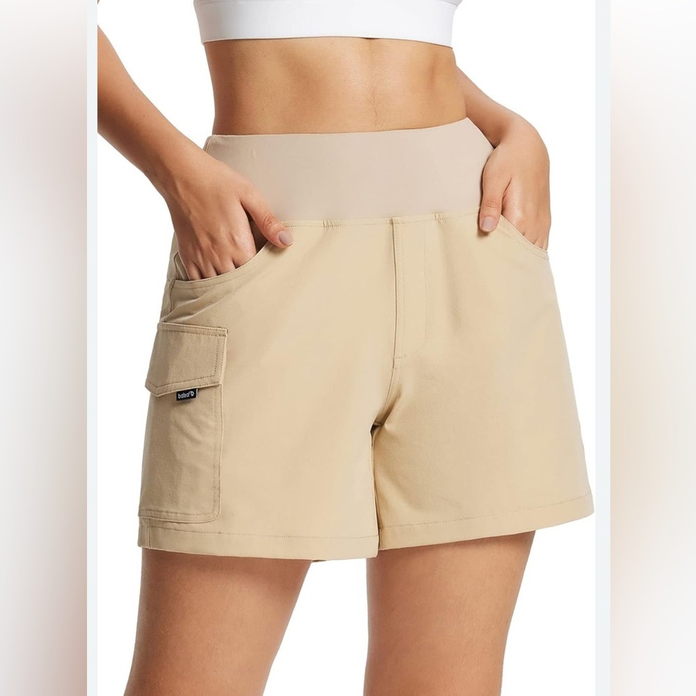 BALEAF Women Beige Shorts Stretch High Waisted Quick Dry stretch Hiking SZ Small